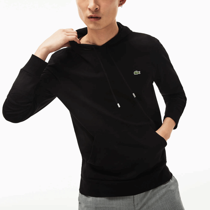 homens Lacoste preto 031 moletom de jérsei de algodão com capuz 08D0673