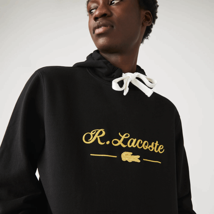 homens Lacoste preto 031 moletom de lã de algodão com letras bordadas 08D01154