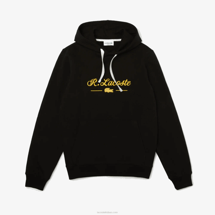 homens Lacoste preto 031 moletom de lã de algodão com letras bordadas 08D01154