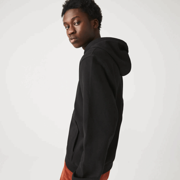 homens Lacoste preto 031 moletom de lã de algodão com letras bordadas 08D01154