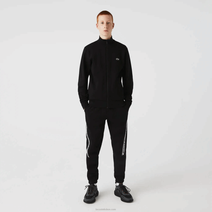 homens Lacoste preto 031 moletom de lã escovado com zíper de ajuste regular 08D01269
