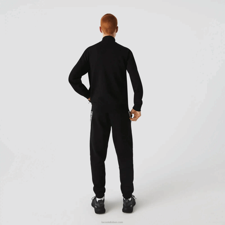 homens Lacoste preto 031 moletom de lã escovado com zíper de ajuste regular 08D01269