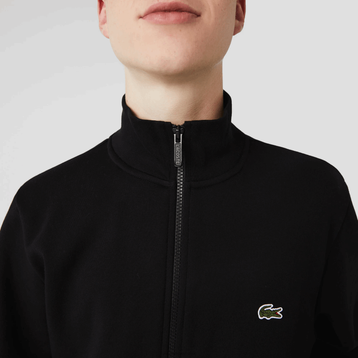 homens Lacoste preto 031 moletom de lã escovado com zíper de ajuste regular 08D01269