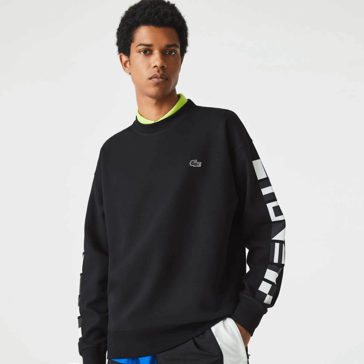homens Lacoste preto 031 moletom solto com estampa reflexiva 08D0982