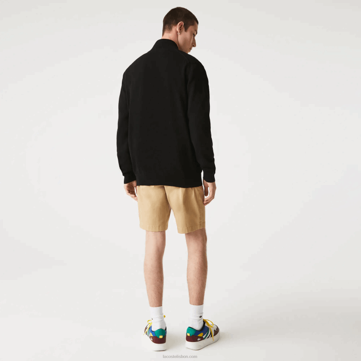 homens Lacoste preto 031 suéter de gola alta de algodão orgânico com zíper 08D0460