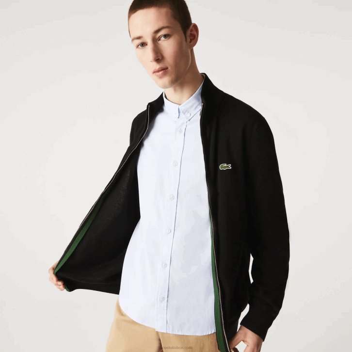 homens Lacoste preto 031 suéter de gola alta de algodão orgânico com zíper 08D0460