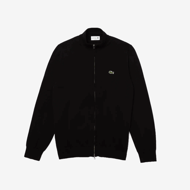 homens Lacoste preto 031 suéter de gola alta de algodão orgânico com zíper 08D0460