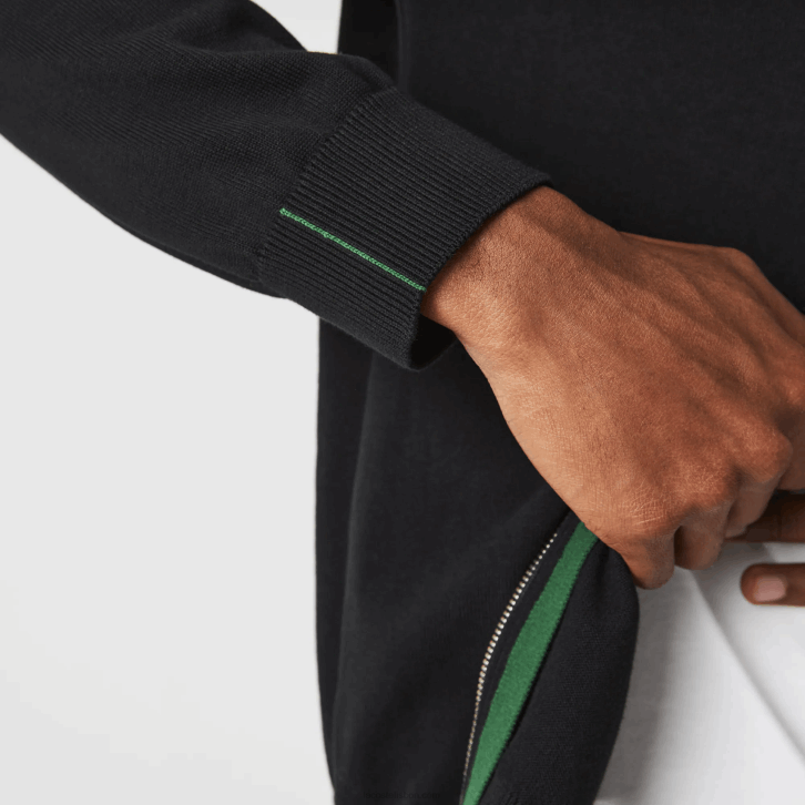 homens Lacoste preto 031 suéter de gola alta de algodão orgânico com zíper 08D0460