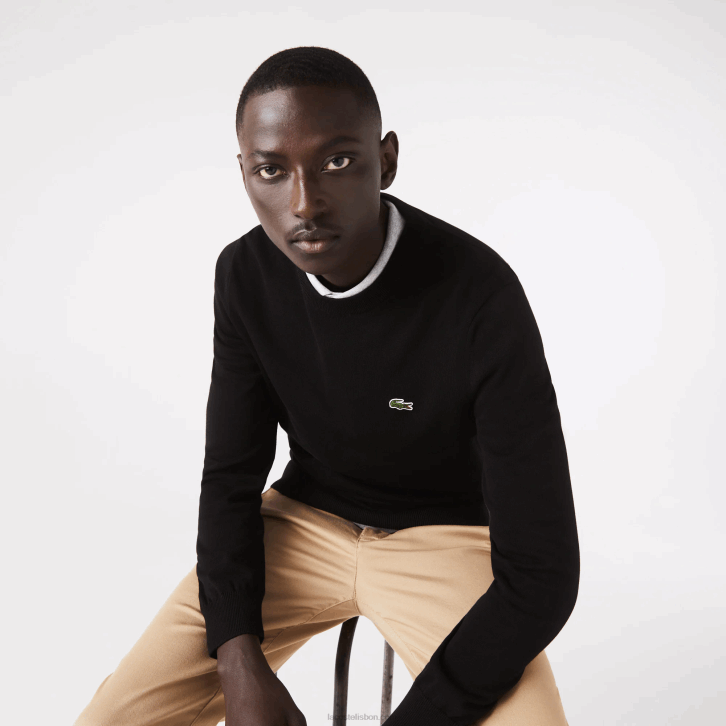 homens Lacoste preto 031 suéter de gola redonda de algodão orgânico 08D01450