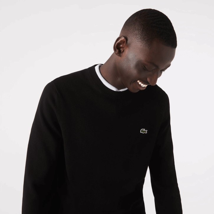 homens Lacoste preto 031 suéter de gola redonda de algodão orgânico 08D01450