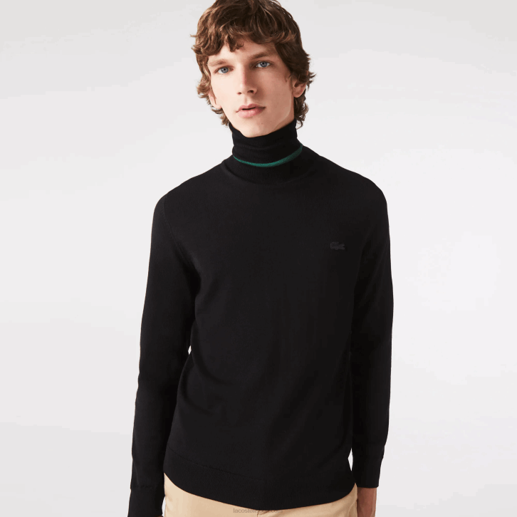 homens Lacoste preto 031 suéter de lã merino gola alta 08D01591