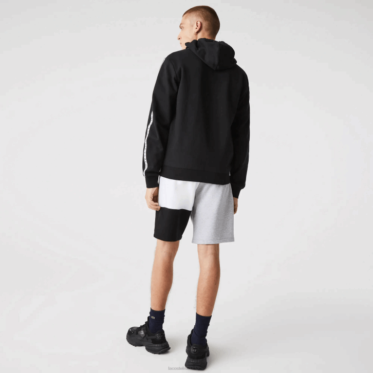 homens Lacoste preto 8vm moletom de lã com capuz e letras colorblock 08D0998