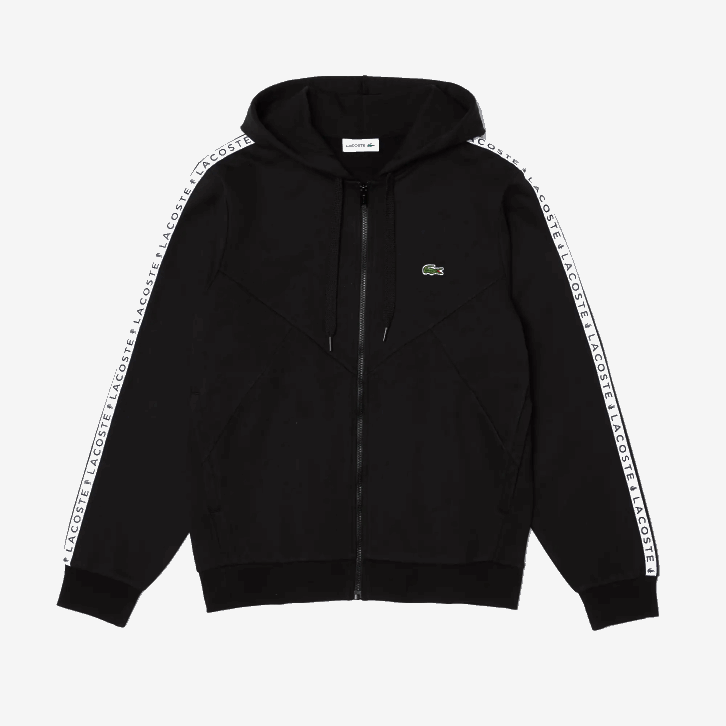 homens Lacoste preto 8vm moletom de lã com capuz e letras colorblock 08D0998