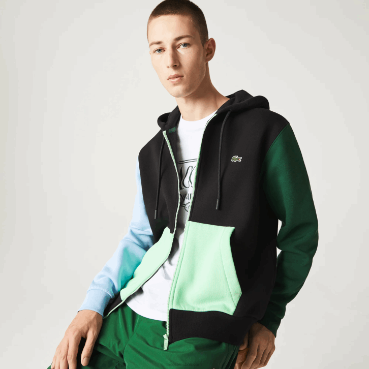 homens Lacoste preto azul verde uh moletom com capuz color block fit clássico 08D01081