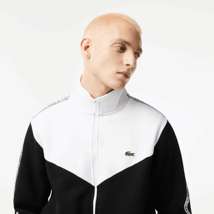 homens Lacoste preto branco 258 moletom clássico com zíper colorblock 08D020