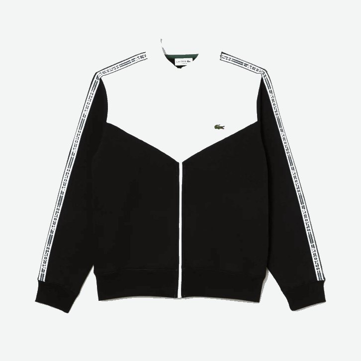 homens Lacoste preto branco 258 moletom clássico com zíper colorblock 08D020
