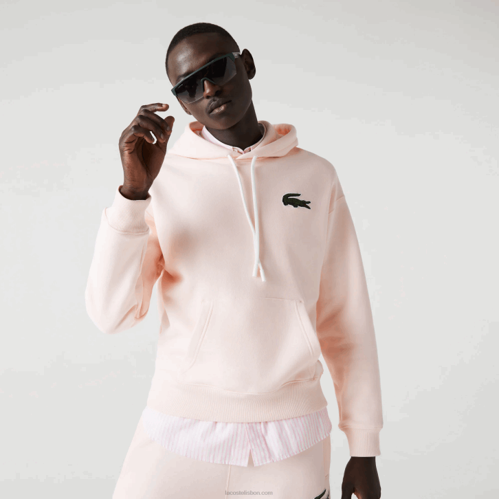 homens Lacoste rosa claro t03 moletom de algodão orgânico com capuz de ajuste solto 08D01158