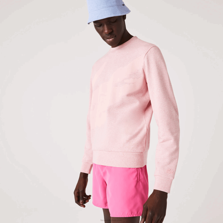 homens Lacoste rosa hcq moletom de lã de algodão orgânico com estampa de gola redonda 08D01074
