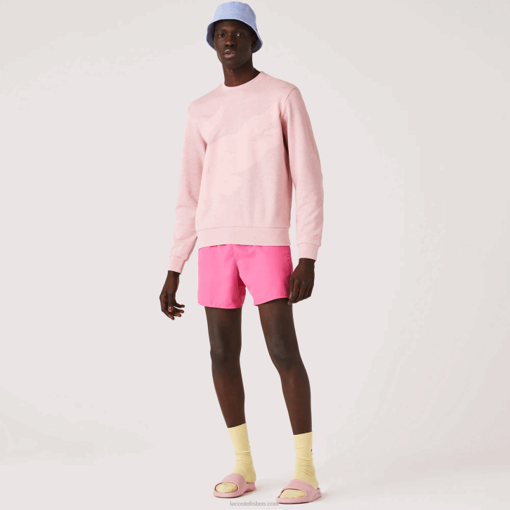 homens Lacoste rosa hcq moletom de lã de algodão orgânico com estampa de gola redonda 08D01074
