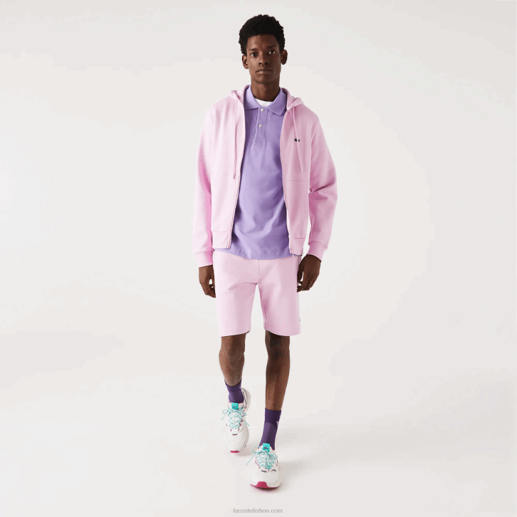 homens Lacoste rosa z4h moletom de lã bolso canguru com zíper 08D01149