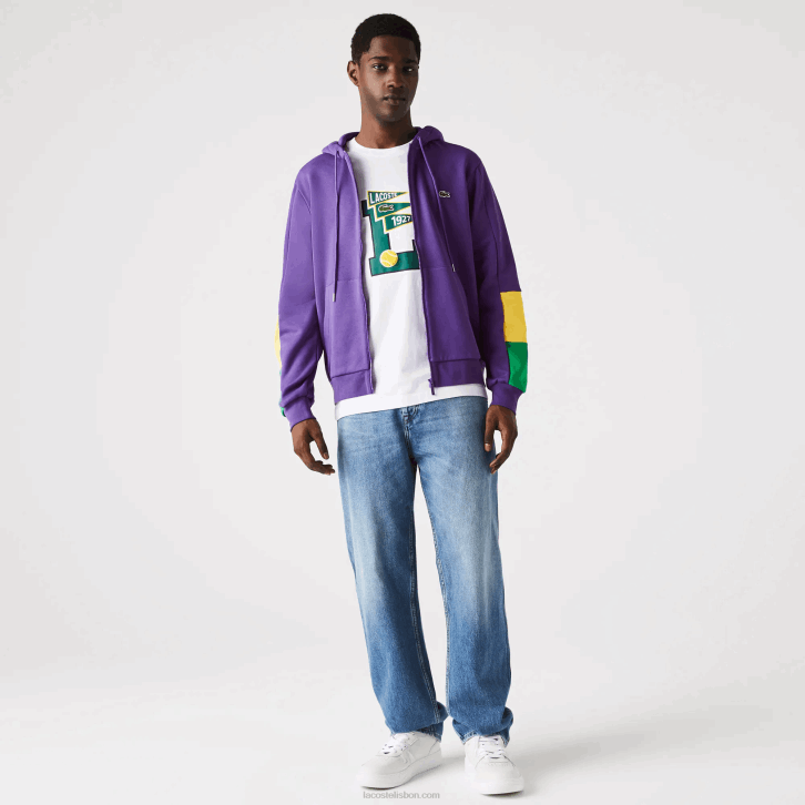 homens Lacoste roxo amarelo verde 1cv moletom com capuz e zíper colorblock 08D01198