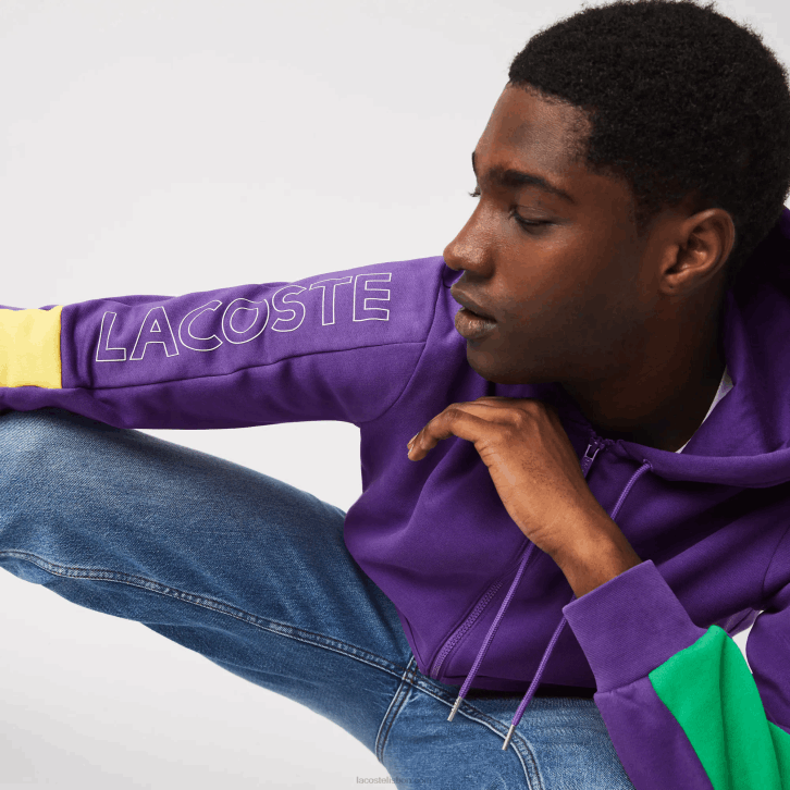 homens Lacoste roxo amarelo verde 1cv moletom com capuz e zíper colorblock 08D01198