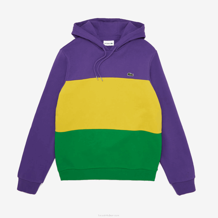 homens Lacoste roxo amarelo verde 1cv moletom de lã colorblock com capuz 08D01192