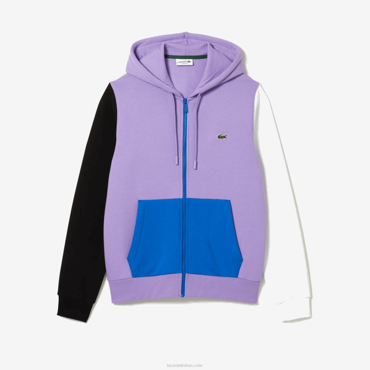 homens Lacoste roxo preto branco azul 896 moletom com capuz color block fit clássico 08D01082
