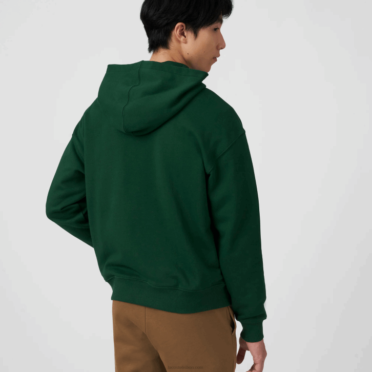 homens Lacoste verde 132 moletom com capuz de monograma de marca de ajuste solto 08D0970