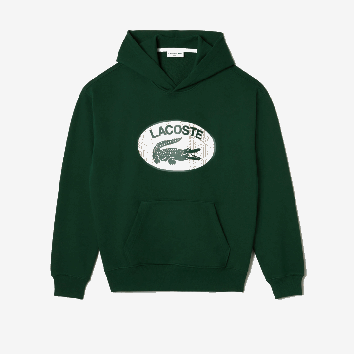 homens Lacoste verde 132 moletom com capuz de monograma de marca de ajuste solto 08D0970
