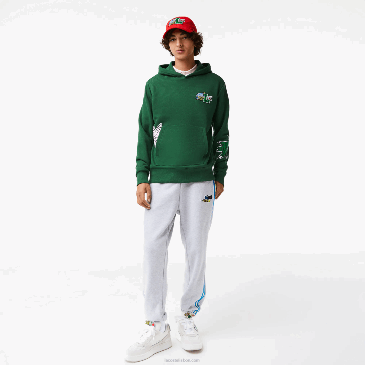 homens Lacoste verde 132 moletom com capuz estampado com efeito cômico 08D01132