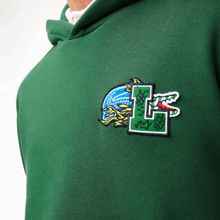 homens Lacoste verde 132 moletom com capuz estampado com efeito cômico 08D01132