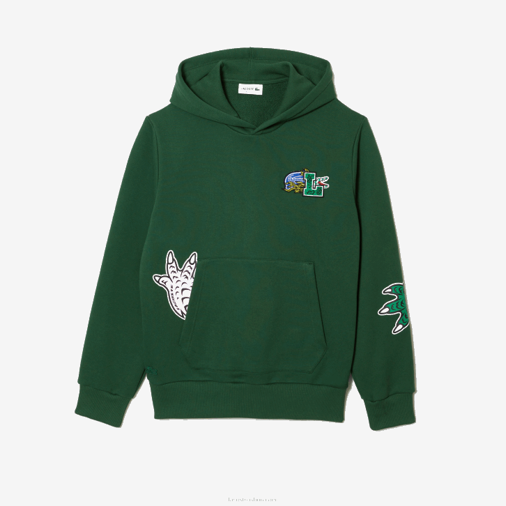 homens Lacoste verde 132 moletom com capuz estampado com efeito cômico 08D01132