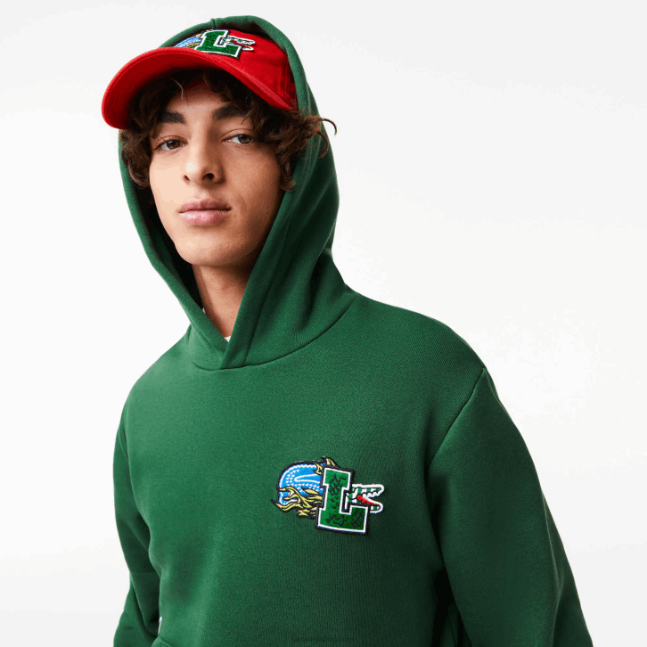 homens Lacoste verde 132 moletom com capuz estampado com efeito cômico 08D01132