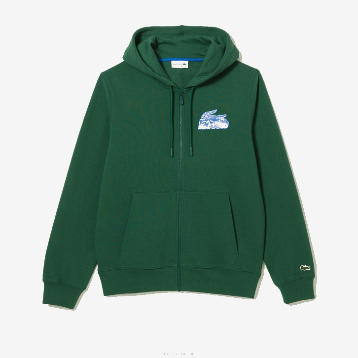 homens Lacoste verde 132 moletom com zíper de lã não escovada 08D0321