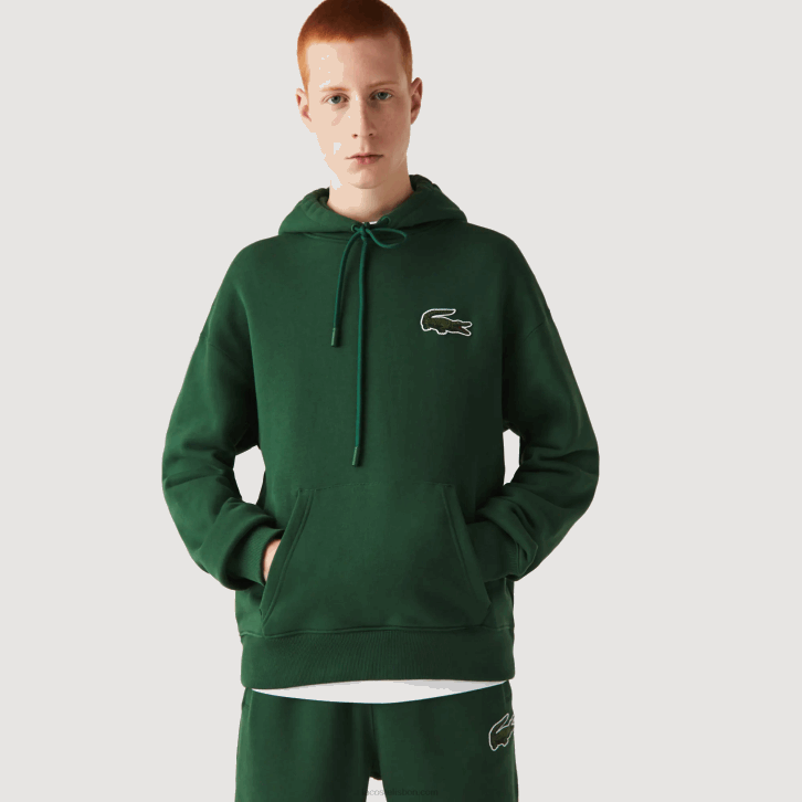 homens Lacoste verde 132 moletom de algodão orgânico com capuz de ajuste solto 08D0367