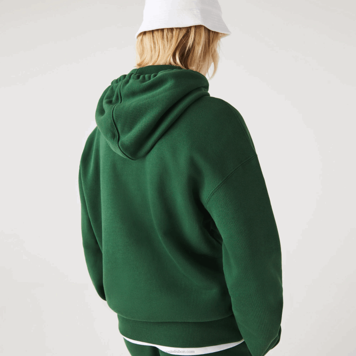 homens Lacoste verde 132 moletom de algodão orgânico com capuz de ajuste solto 08D0367
