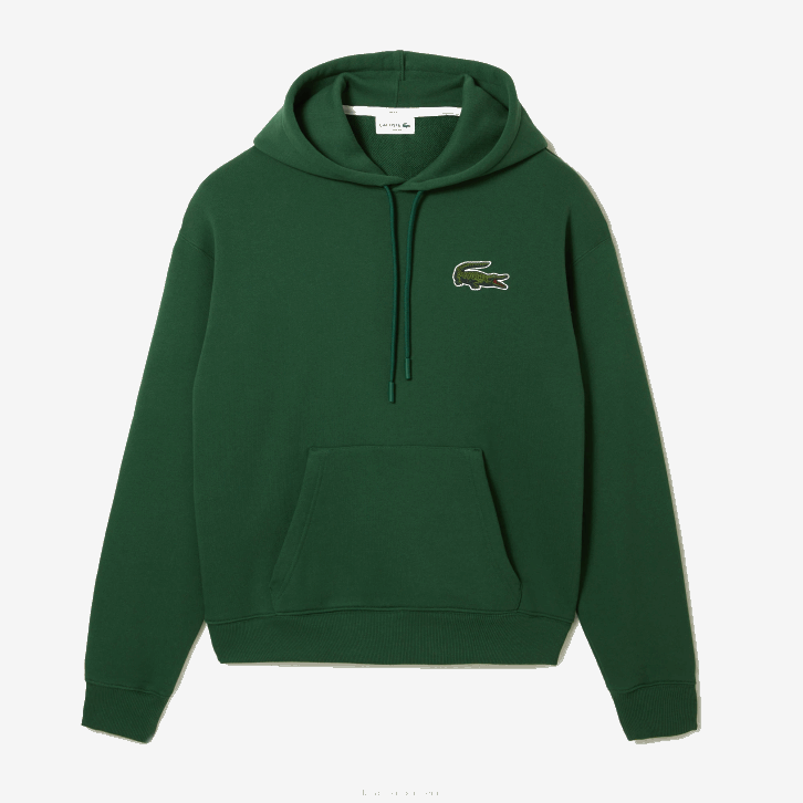 homens Lacoste verde 132 moletom de algodão orgânico com capuz de ajuste solto 08D0367