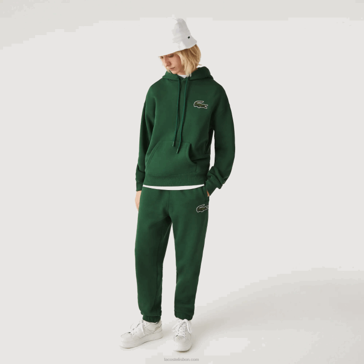 homens Lacoste verde 132 moletom de algodão orgânico com capuz de ajuste solto 08D0367