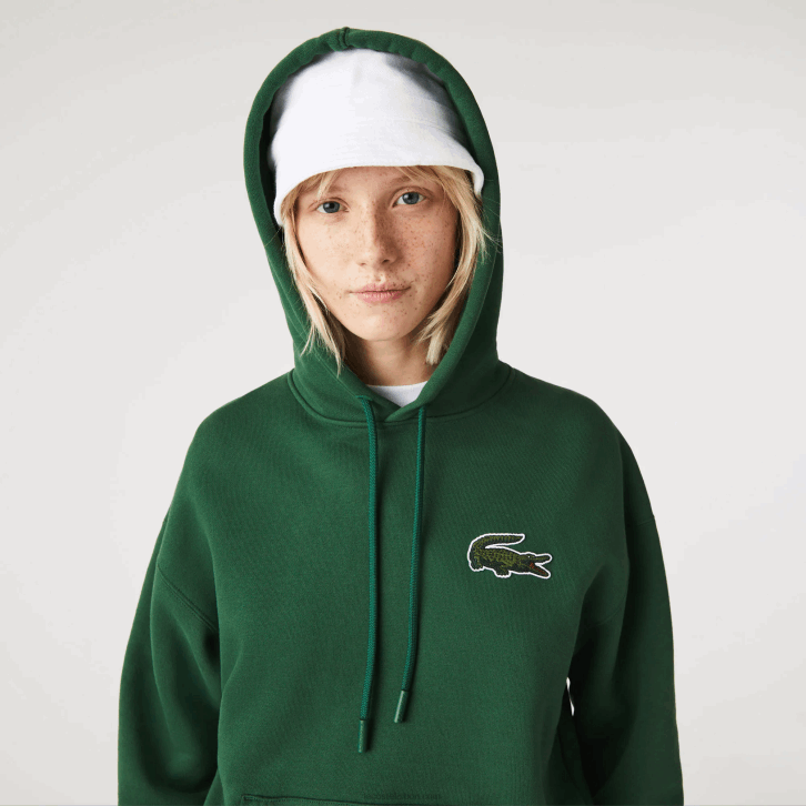homens Lacoste verde 132 moletom de algodão orgânico com capuz de ajuste solto 08D0367