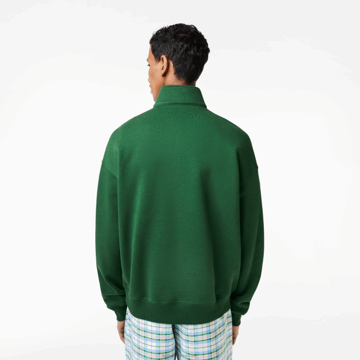 homens Lacoste verde 132 moletom de algodão orgânico solto com gola e zíper 08D0284