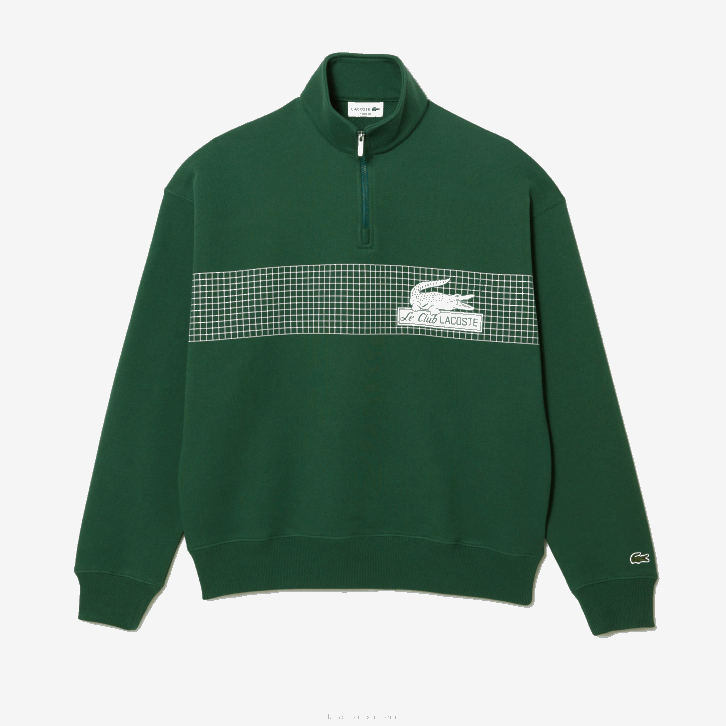 homens Lacoste verde 132 moletom de algodão orgânico solto com gola e zíper 08D0284