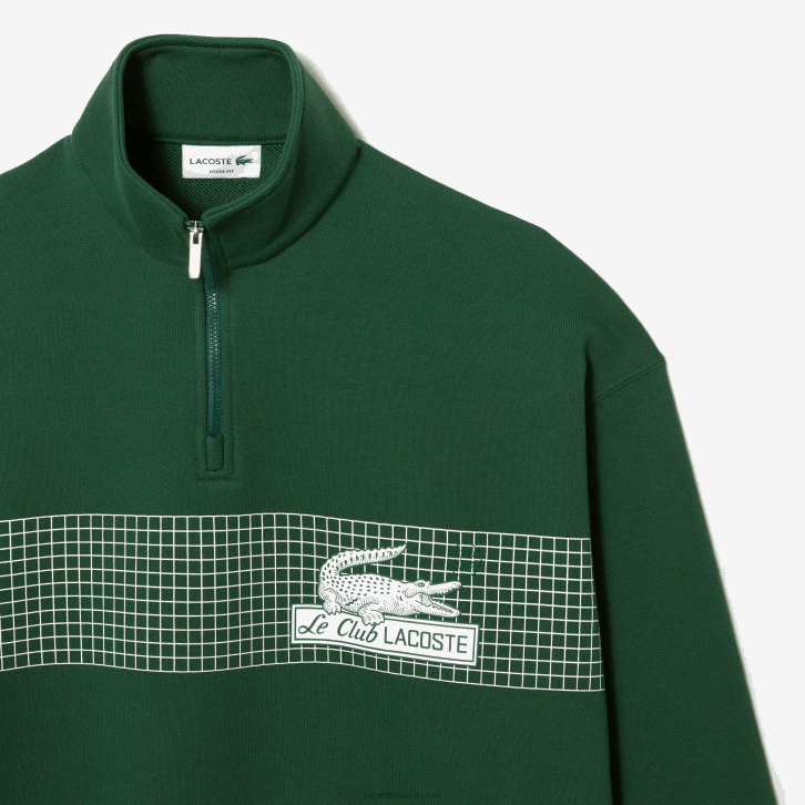 homens Lacoste verde 132 moletom de algodão orgânico solto com gola e zíper 08D0284