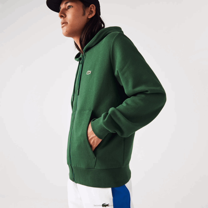homens Lacoste verde 132 moletom de lã bolso canguru com zíper 08D01135