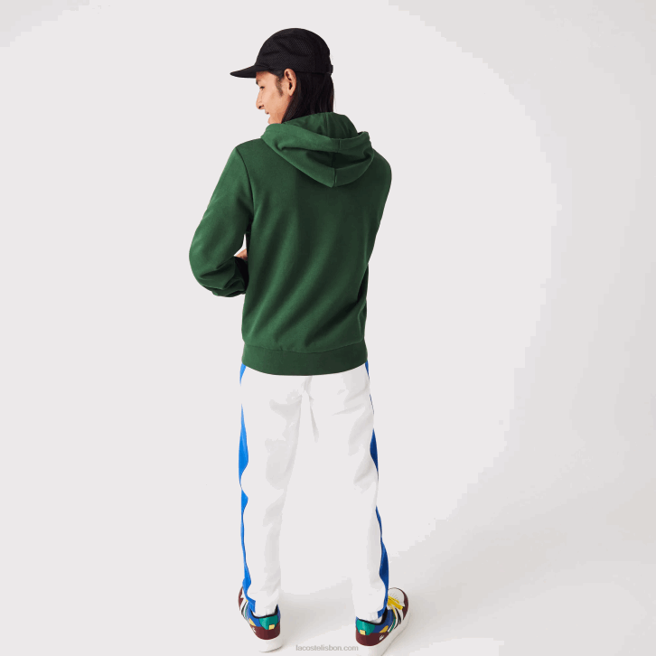 homens Lacoste verde 132 moletom de lã bolso canguru com zíper 08D01135