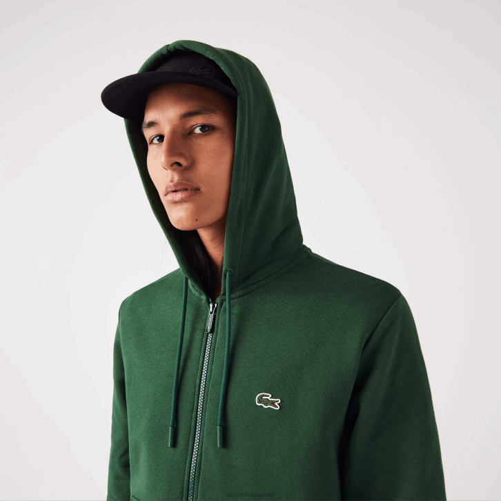 homens Lacoste verde 132 moletom de lã bolso canguru com zíper 08D01135
