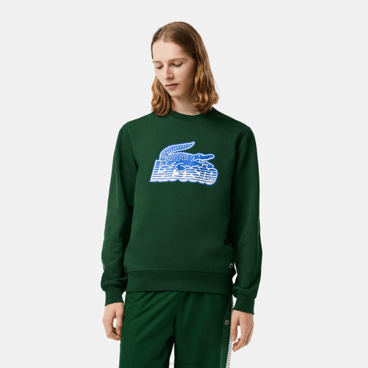 homens Lacoste verde 132 moletom de lã não escovado de gola redonda 08D0299