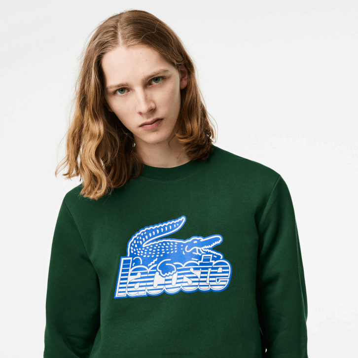 homens Lacoste verde 132 moletom de lã não escovado de gola redonda 08D0299