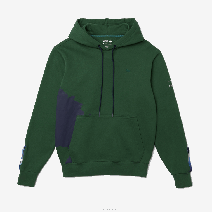 homens Lacoste verde azul marinho nl7 moletom com capuz de algodão orgânico sport x theo curin 08D01123