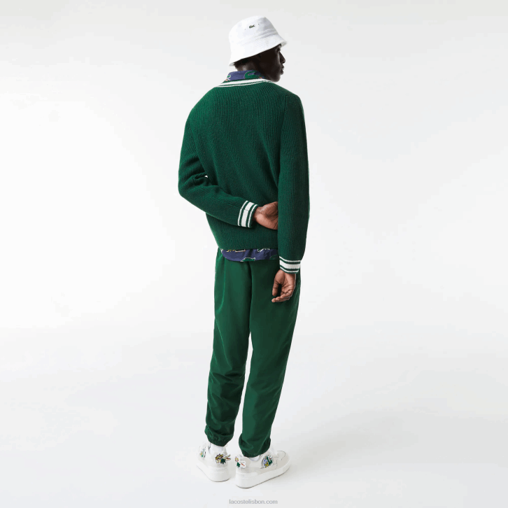 homens Lacoste verde branco ano suéter de distintivo cômico 08D01379